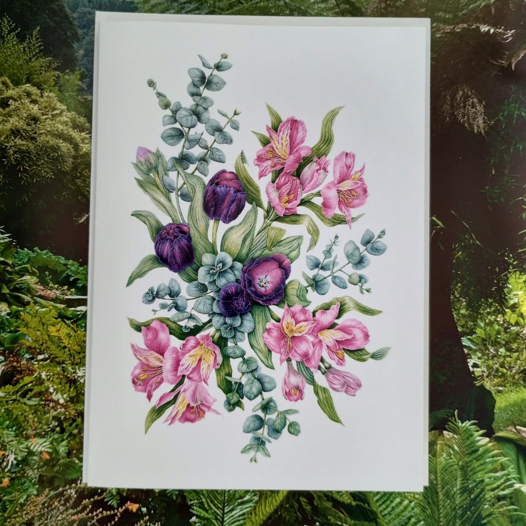 Card - Study in Green, Pink and Purple